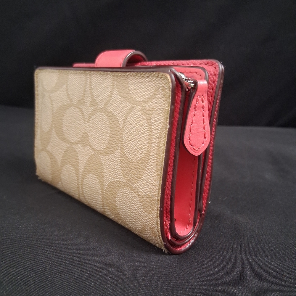 Coach Signature PVC Small Coin Zip Wallet  W/ Pink Interior - Picture 8 of 10